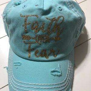 Faith Over Fear Ponytail Cap (Aqua)